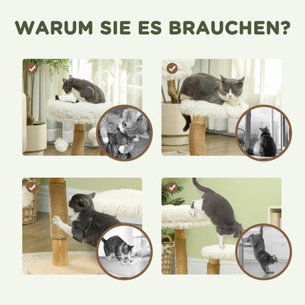 Krabpaal 61,5 cm hoge kattenkrabpaal met speelbal, bedden, kattentoren met kattenkrabplank, voor katten onder de 5 kg, perenhout, wit