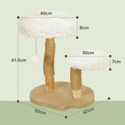 Krabpaal 61,5 cm hoge kattenkrabpaal met speelbal, bedden, kattentoren met kattenkrabplank, voor katten onder de 5 kg, perenhout, wit