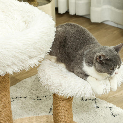 Krabpaal 61,5 cm hoge kattenkrabpaal met speelbal, bedden, kattentoren met kattenkrabplank, voor katten onder de 5 kg, perenhout, wit