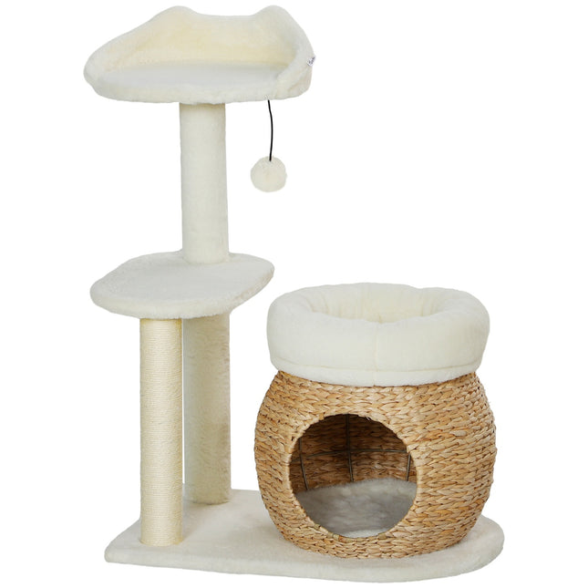 Cat tree with cave and beds, scratching posts, cream, up to 5 kg
