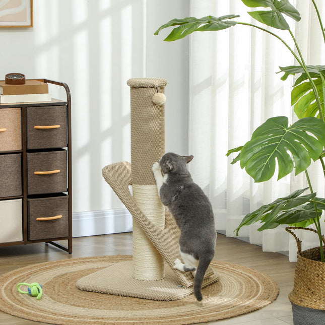 Sisal cat scratching post with play ball, indoors, 84cm