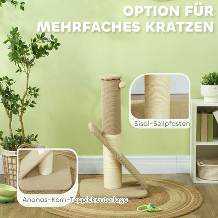 Sisal cat scratching post with play ball, indoors, 84cm