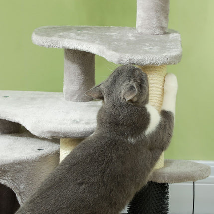 Cat tree with cave and bed, sisal posts, light grey