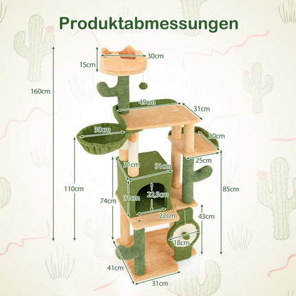 Scratching post cactus 160cm cat tree with cat cave cat scratching post play tree wood