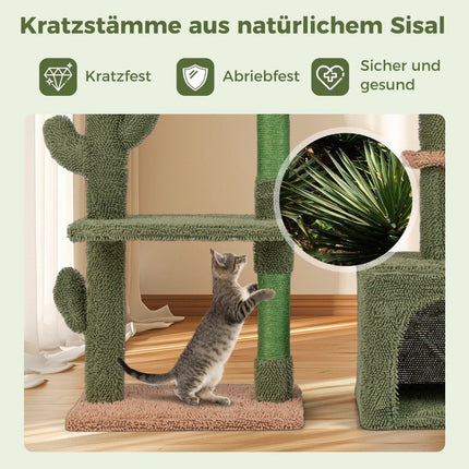 Scratching post cactus cat tree with platforms hammock cat cave green + brown (81cm high)