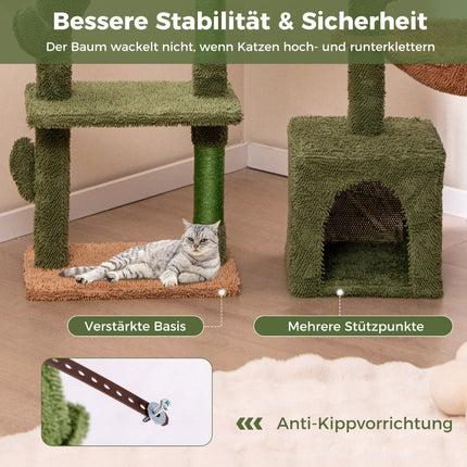 Scratching post cactus cat tree with platforms hammock cat cave green + brown (81cm high)