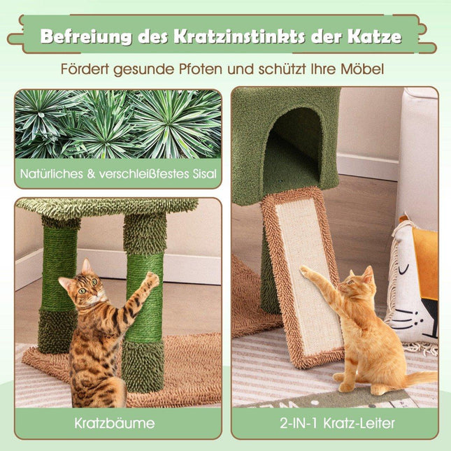 Scratching post cactus cat tree with platforms toy sisal posts green + brown (160cm high)