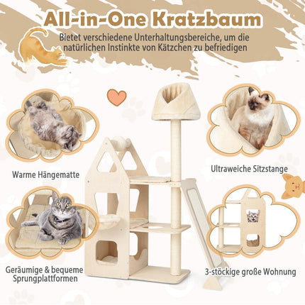 Scratching post cat paradise made of wood 111 x 42 x 155 cm natural