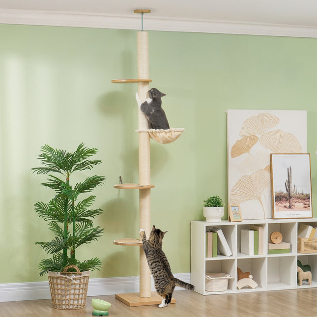Adjustable cat tree with hammock, ceiling height 230-250cm