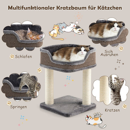 Scratching post cat tree play center with plush natural sisal tower gray