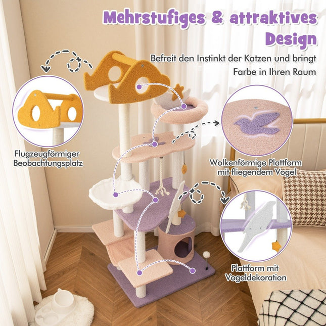 Scratching post cat tree with cat cave cute cat scratching post 68 x 48 x 167 cm