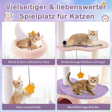 Scratching post cat tree with cat cave & hammock & toy purple + pink 59 x 49 x 140 cm