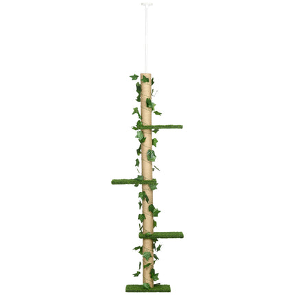 Adjustable jute cat tree, ceiling height 202-242 cm, green/yellow