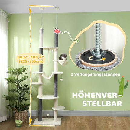 Cat tree with high ceiling, 225-255 cm, with hammocks and baskets