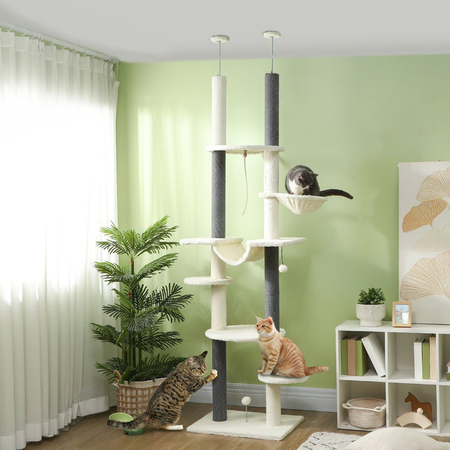 Cat tree with high ceiling, 225-255 cm, with hammocks and baskets