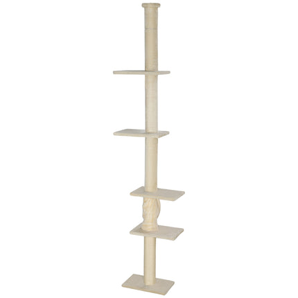 Cat tree with high ceiling with platforms, 225-275 cm, cream