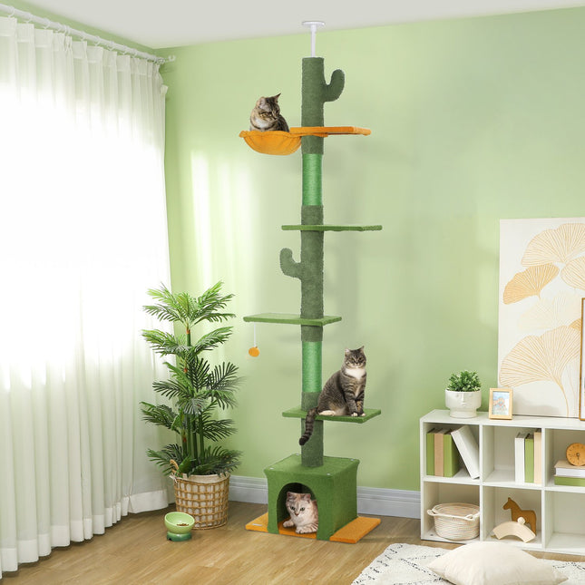 Cat tree 230-275 cm with cave and play ball - Green