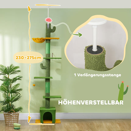 Cat tree 230-275 cm with cave and play ball - Green