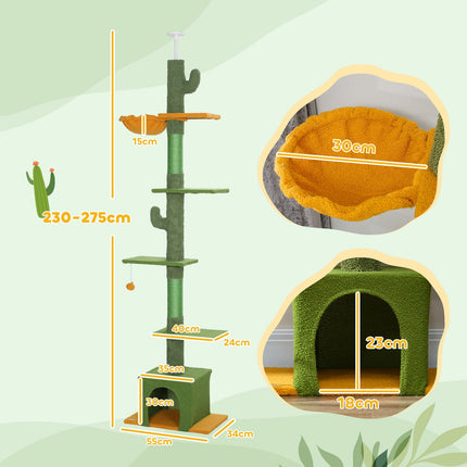 Cat tree 230-275 cm with cave and play ball - Green