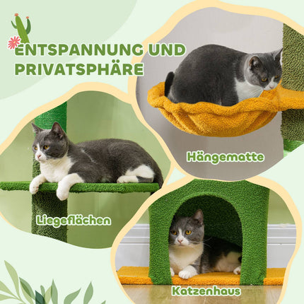 Cat tree 230-275 cm with cave and play ball - Green