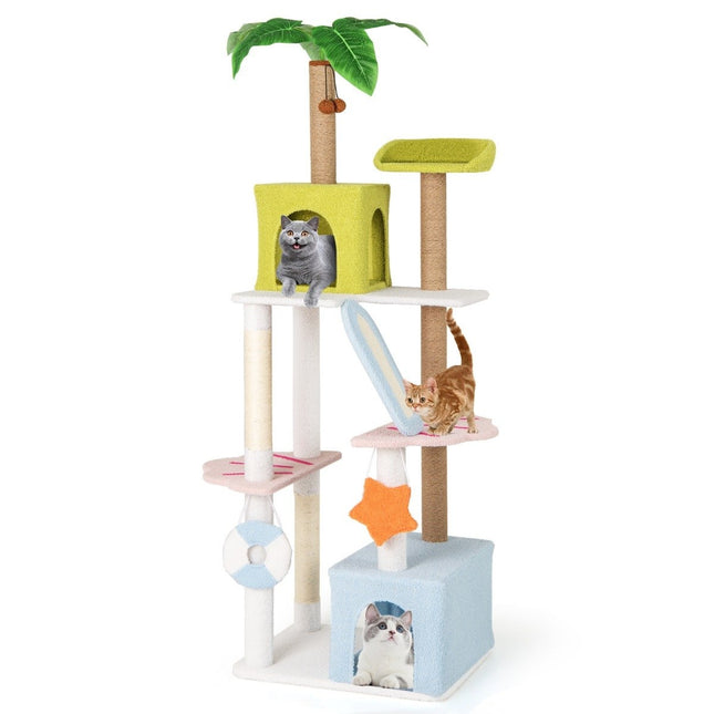 Scratching post in beach design with 2 cat houses & viewing platform cat tower cat tree