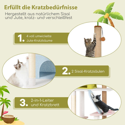 Scratching post in beach design with 2 cat houses & viewing platform cat tower cat tree