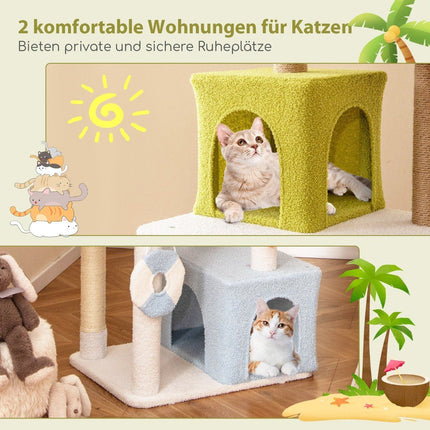 Scratching post in beach design with 2 cat houses & viewing platform cat tower cat tree
