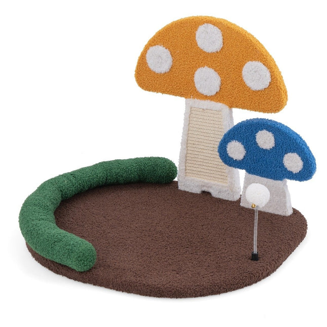 Scratching post in mushroom look with cat bed & sisal scratching board & shuttlecock & headrest cat tree