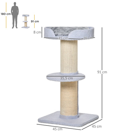 Light Blue Sisal Cat Play Tree, 91cm, 30kg Capacity