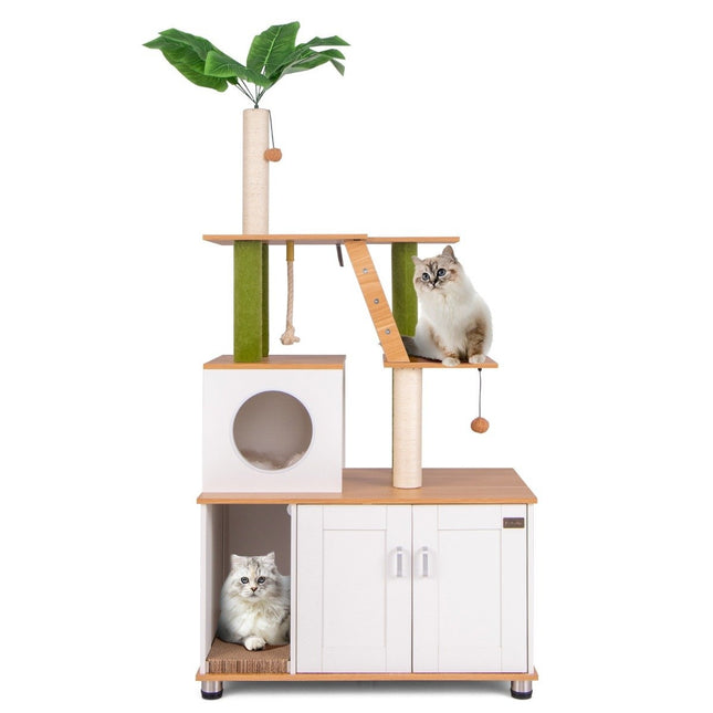 Scratching post with cat cabinet & cave & scratching board & artificial plant cat tree cat house