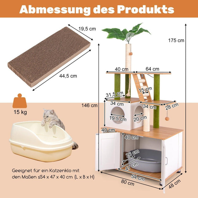 Scratching post with cat cabinet & cave & scratching board & artificial plant cat tree cat house