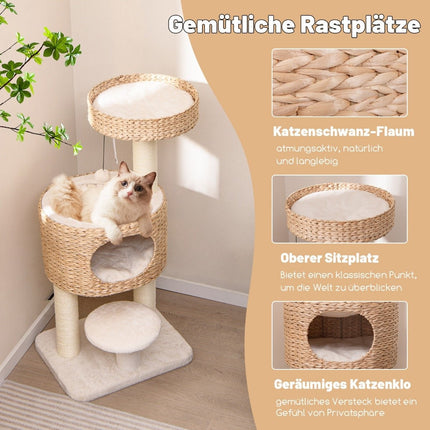 Scratching post with cat cave 104 cm high cat tree with perch & platform beige + natural