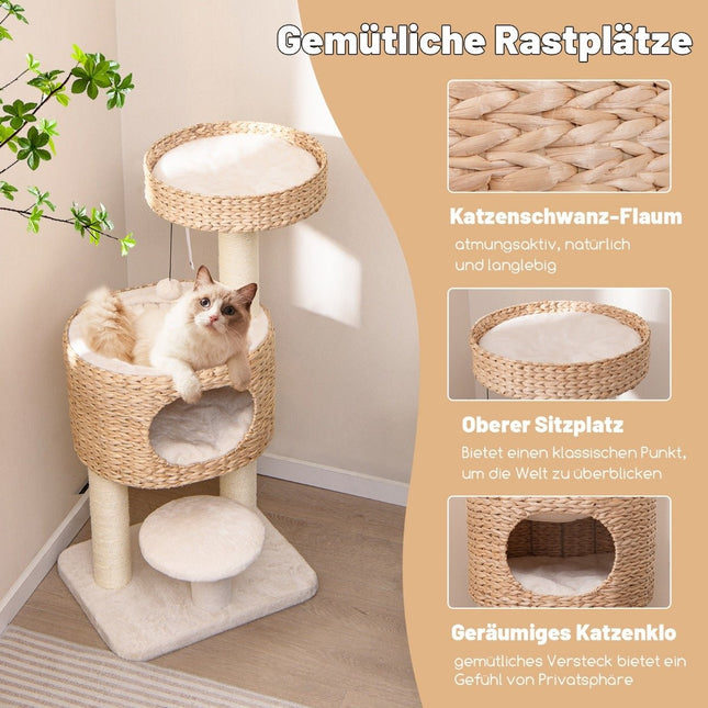 Scratching post with cat cave 104 cm high cat tree with perch & platform beige + natural