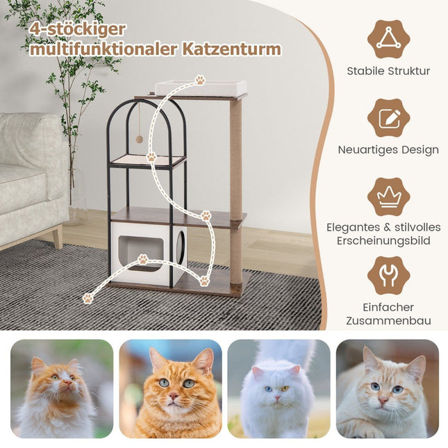 Scratching post with cat cave 118cm cat tree with removable cat bed & ball & scratching mat
