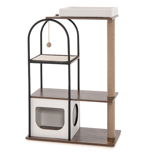 Scratching post with cat cave 118cm cat tree with removable cat bed & ball & scratching mat