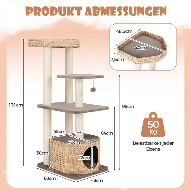 Scratching post with cat cave & platforms & ball & perch & cushion cat tree climbing tree