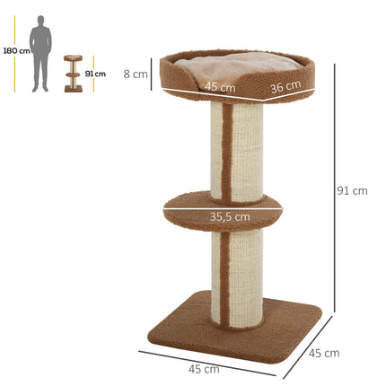 Cat scratching tree with removable cushions, sisal, 45x45x91cm