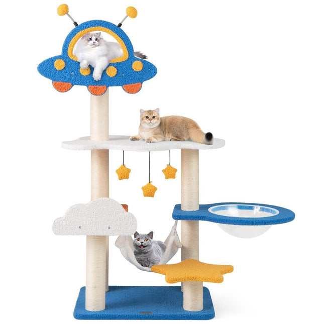 Scratching post with space theme & space capsule & sisal scratching posts. Multi-layer climbing tree
