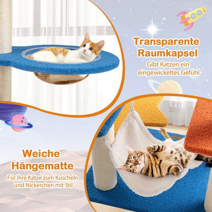 Scratching post with space theme & space capsule & sisal scratching posts. Multi-layer climbing tree