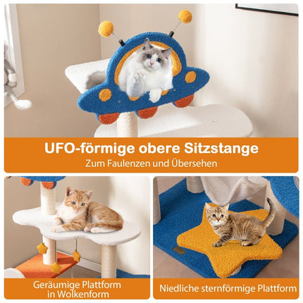 Scratching post with space theme & space capsule & sisal scratching posts. Multi-layer climbing tree