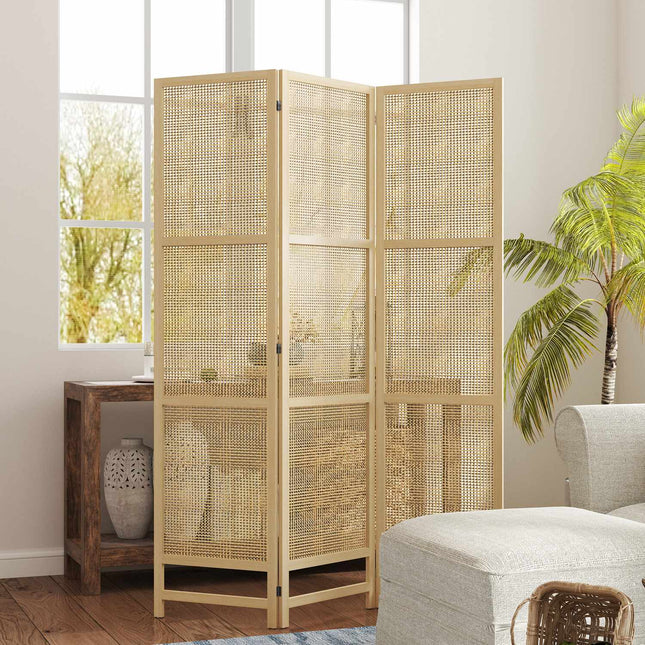 Foldable 3-panel rattan room divider - 135x180 cm Privacy screen