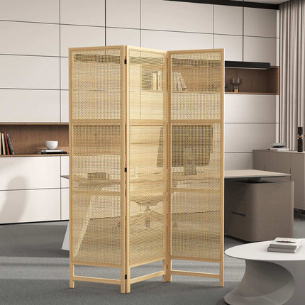 Foldable 3-panel rattan room divider - 135x180 cm Privacy screen