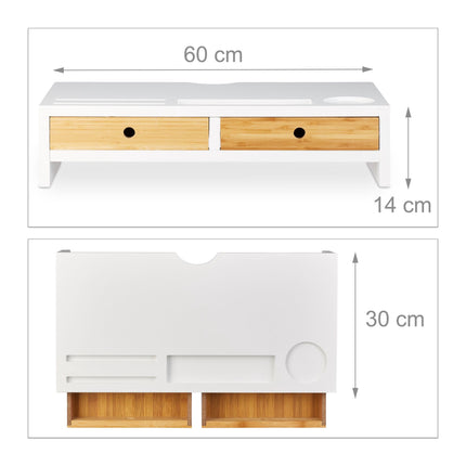 Screen stand with 2 drawers in white