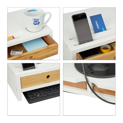 Screen stand with 2 drawers in white