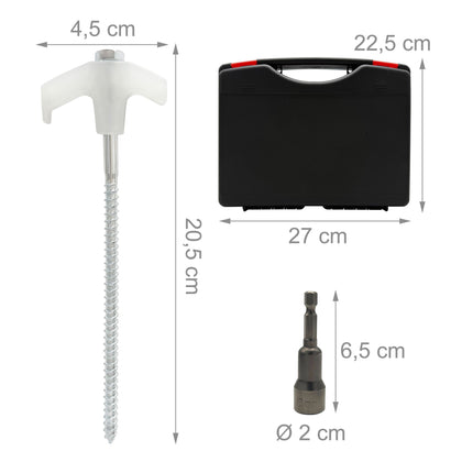 Screw Tent Pegs with Drill Adapter, 20 Pcs in Case