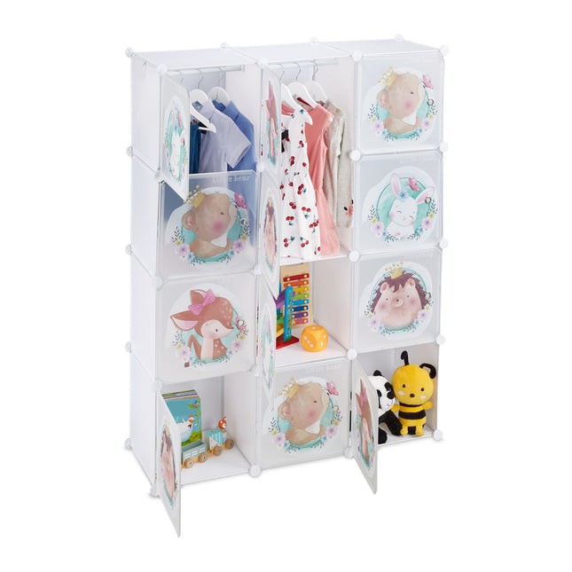 Screw-free children's shelves with clothes rails