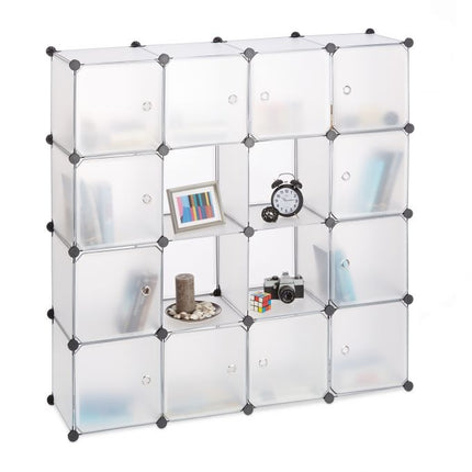 Screwless plastic shelf with 16 compartments