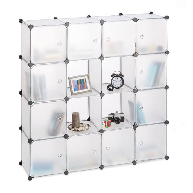 Screwless plastic shelf with 16 compartments