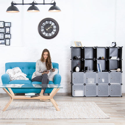 Screwless plastic shelf with 16 compartments