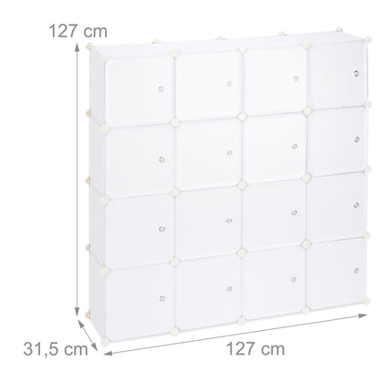 Screwless plastic shelf with 16 compartments